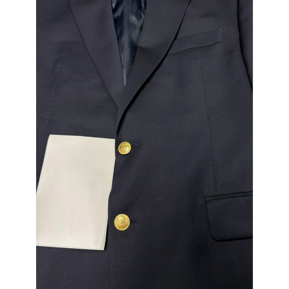 Lauren Ralph Lauren Mens 42R Navy Blue 100% Wool Blazer Gold Crest Buttons